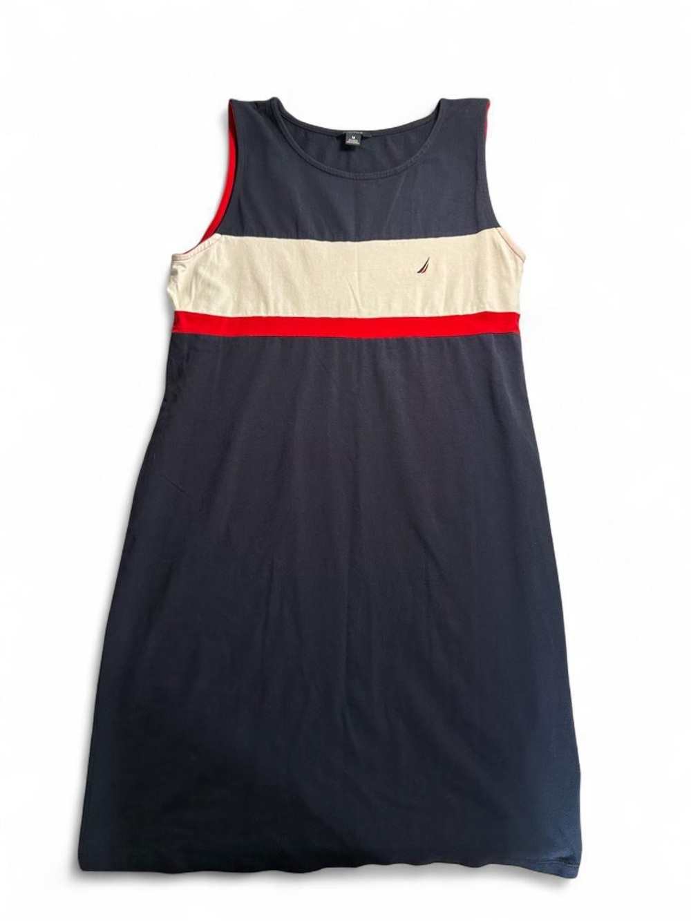 Nautica Navy, Cream & Red Sleeveless Midi Dress